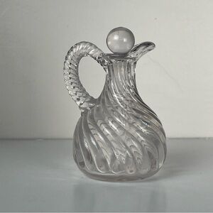 Vintage Clear Glass Oil /Vinegar Cruet Bottle With Swirl Pattern & Ball Stopper